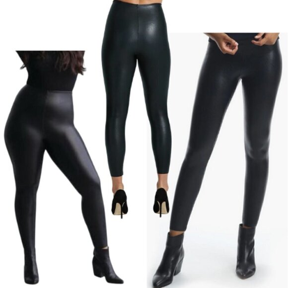 COMMANDO 7/8 Black Faux Leather Control Leggings Size L - Picture 1 of 9